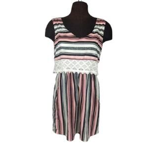 Rewind Sleeveless Stripe & Lace Dress Pockets M